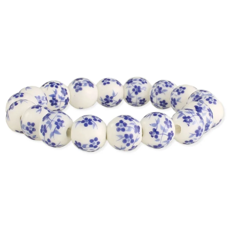 Bracelets with fluorite stones for rainbow hues -Vintage Blue & White Ceramic Bead Stretch Bracelet