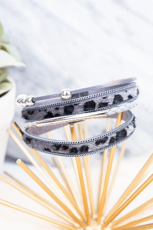 Bangles with oxidized gold for antique look -Crystal Avenue Smoky Leopard Print Multi-Strand Magnetic Bracelet