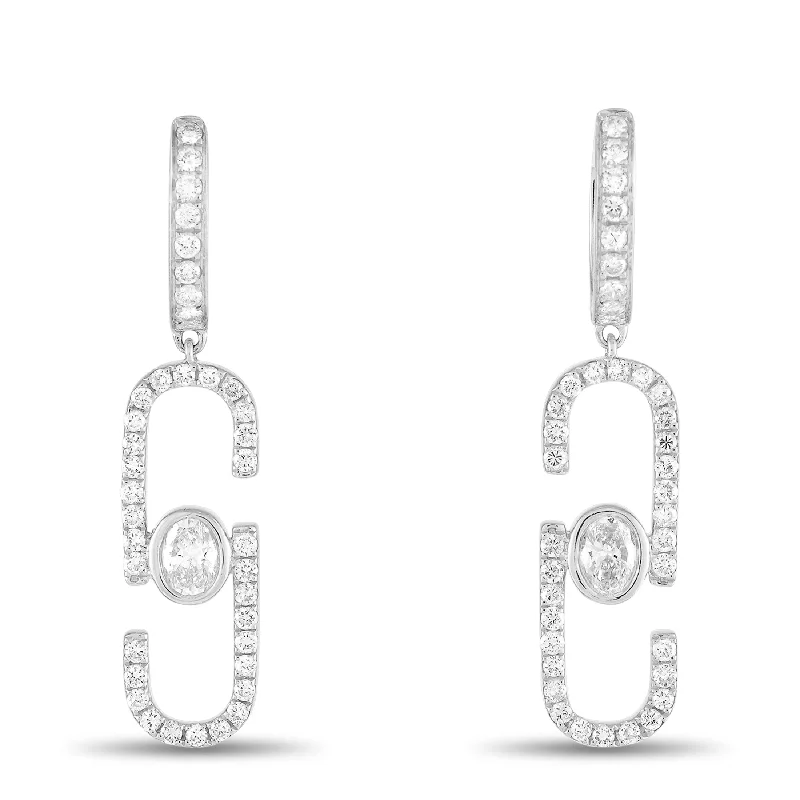 Silver Drop Earrings for Men -LB Exclusive 18K White Gold 1.40ct Diamond Earrings AER-19752