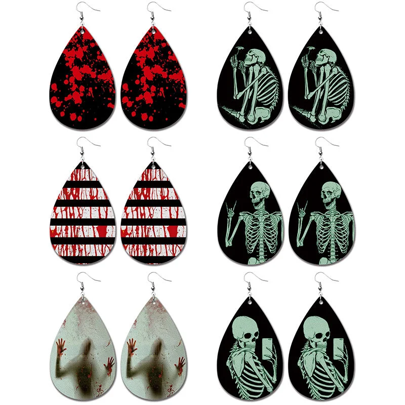 Drop Earrings with Star Motifs -Wholesale 2 Pairs/pack Halloween Ghost Horror Blood Exaggerated Horror Water Drop Earrings