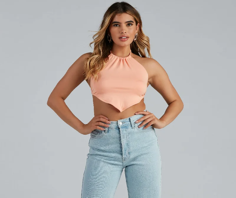 Ruffle crop top for women with fun details and soft, feminine touch-So Hawt Halter Crop Top