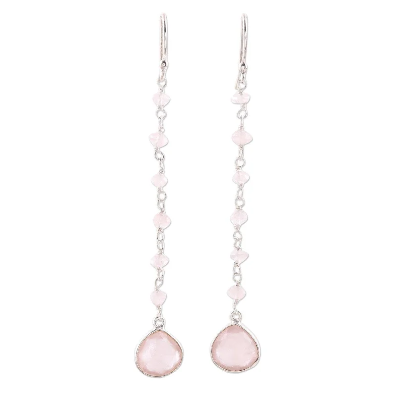 Round Drop Earrings for Classic -NOVICA Morning Drops, Rose quartz dangle earrings - 2.8*0.4