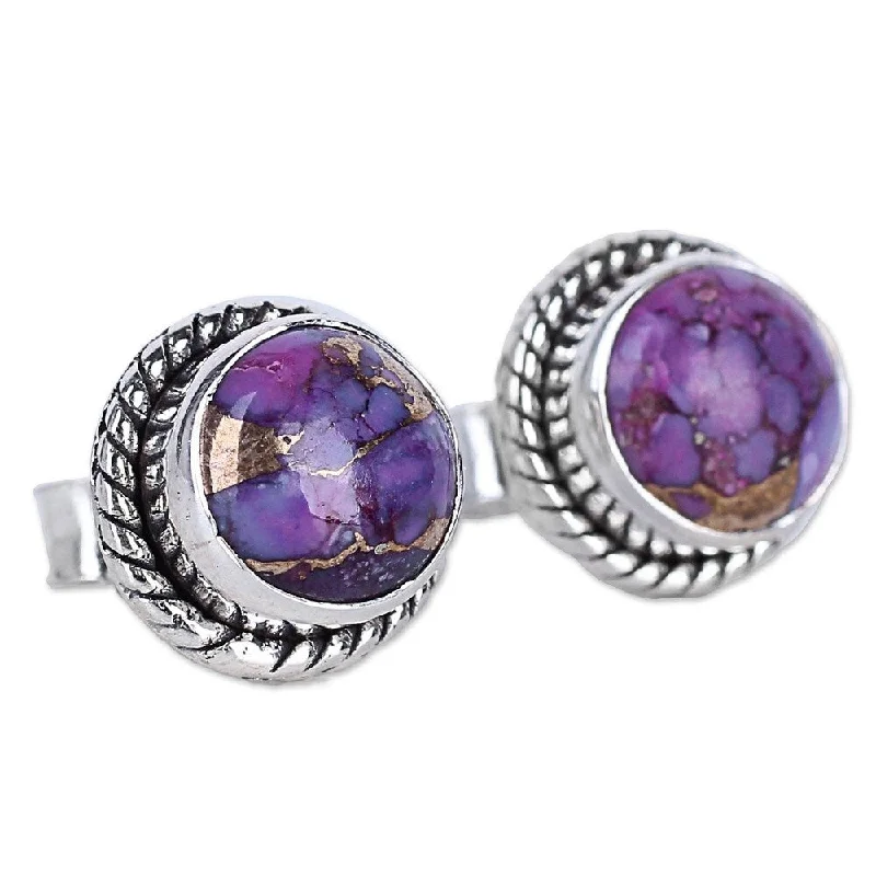 Indian Drop Earrings with Intricacy -NOVICA Handmade Sterling Silver Purple Radiance Turquoise Earrings (India) - 0.4*0.4