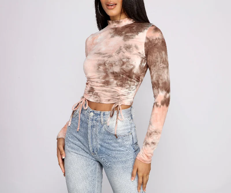 Cut-out crop top for women with trendy details and stylish edge-So Retro Ruched Tie Dye Crop Top