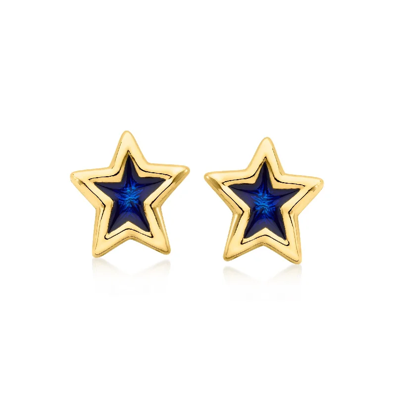 Animal Print Drop Earrings for Fun -Ross-Simons Italian Blue Enamel Star Earrings in 18kt Gold Over Sterling