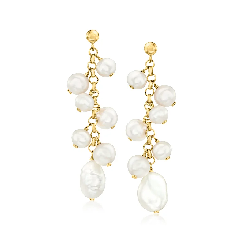 Lead Free Drop Earrings for Health -Ross-Simons 5.5-9mm Cultured Pearl Drop Earrings in 18kt Gold Over Sterling