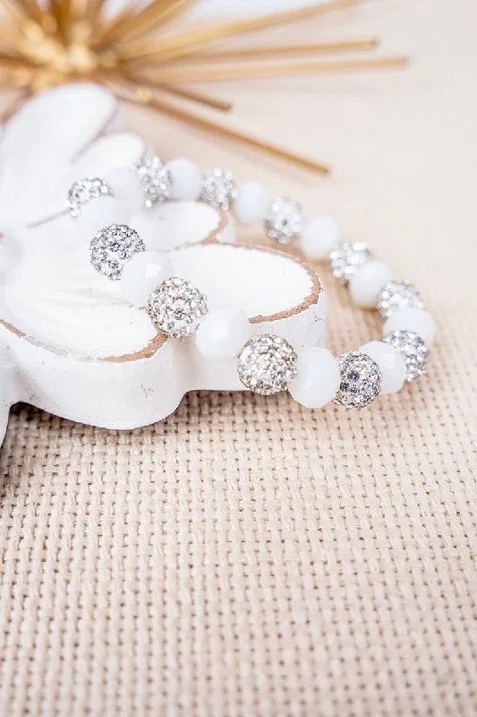 Bracelets with sleek topaz for icy shine -White Sparkle Beaded Bracelet