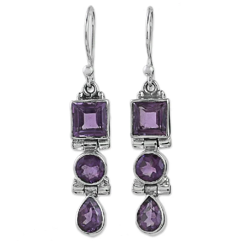 Drop Earrings for Mother's Day -NOVICA Handmade Sterling Silver Lavender Glamour Amethyst Earrings (India) - 1.8*0.3