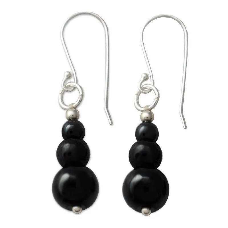 Maximalist Drop Earrings for Bling -NOVICA Sterling Silver 'Mysteries of the Night' Hematite Earrings - 1.5*0.3