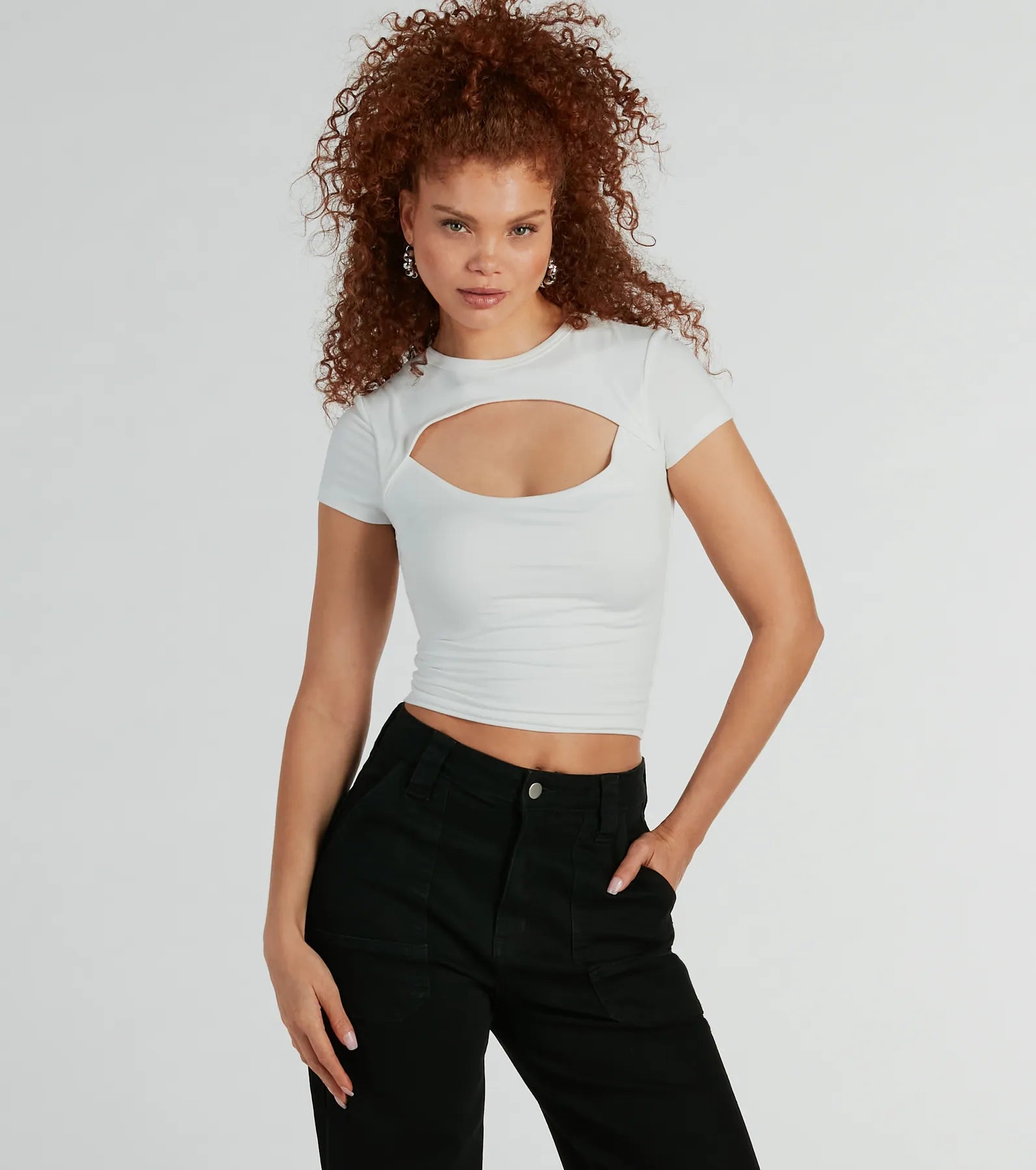 Cropped tank top for women with breathable material and easygoing style-Playful Vibes Cutout Crew Neck Crop Top