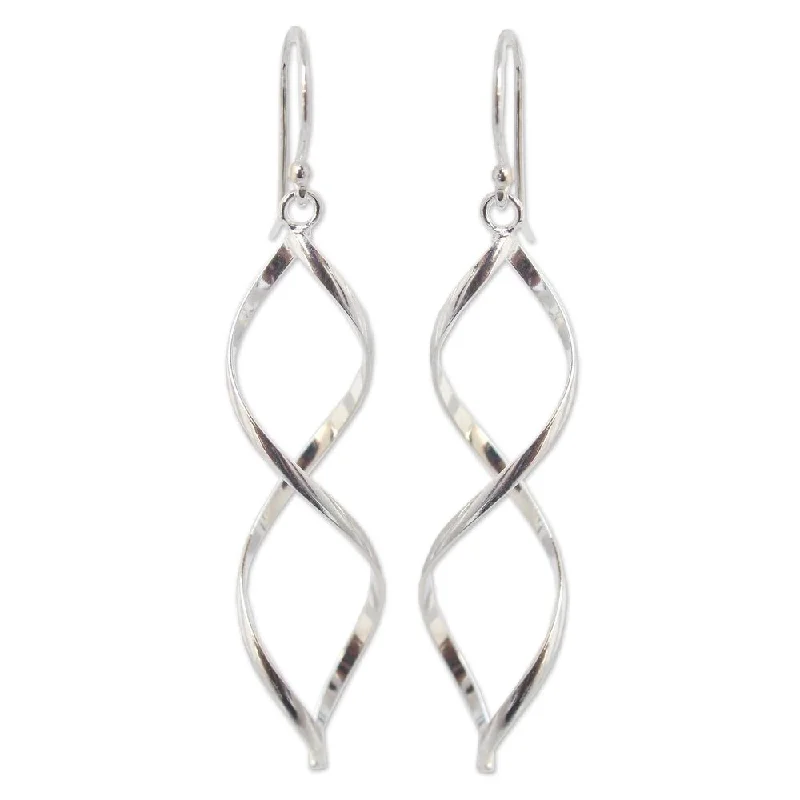 Drop Earrings with Floral Motifs -Handmade Sterling Silver 'Infinito' Earrings (Thailand)