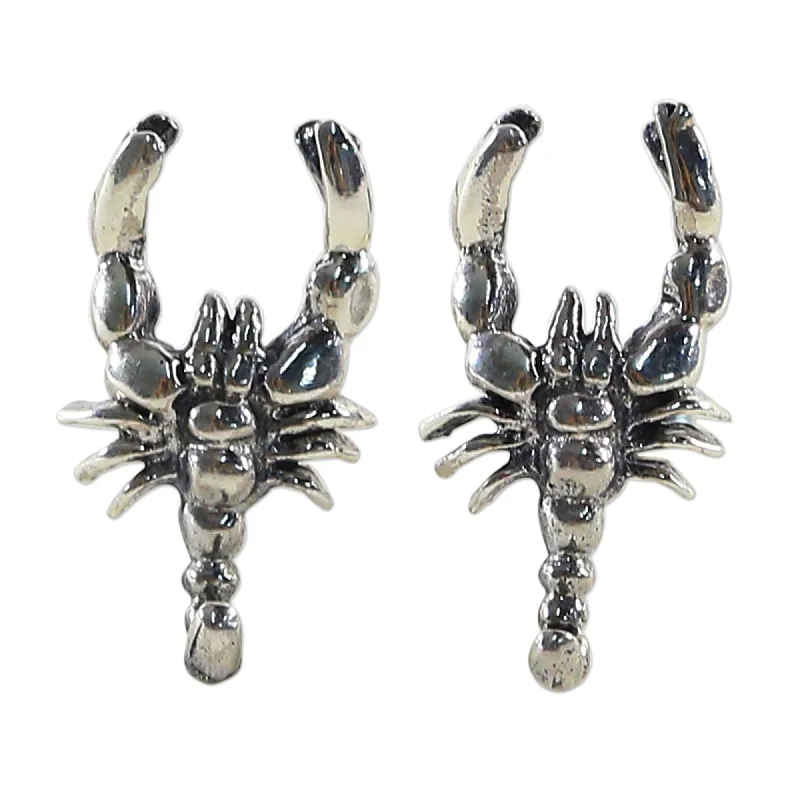 Clip On Drop Earrings for Non Pierced -NOVICA Sterling Silver 'Little Scorpions' Earrings - 0.6*0.3