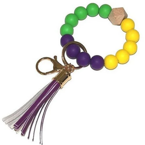 Bangles with polished jade for smooth calm -Mardi Gras Keychain W/ Beads & Tassel Bracelet