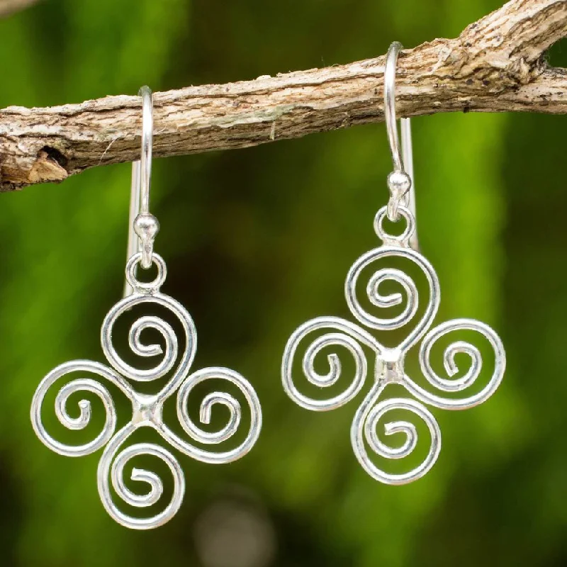 Silver Drop Earrings for Men -Handmade Sterling Silver 'Spiraling WInds' Earrings (Thailand) - 1.2L*0.6W