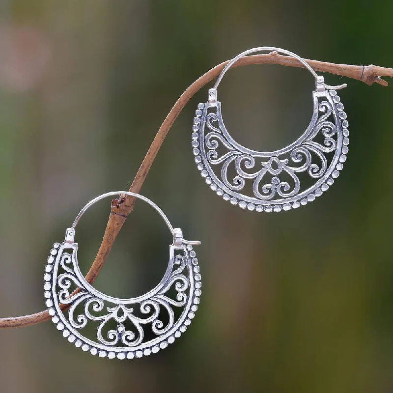 Screw Back Drop Earrings for Security -NOVICA Handmade Sterling Silver 'Moonlit Garden' Earrings (Indonesia) - White - 1.6*1.4