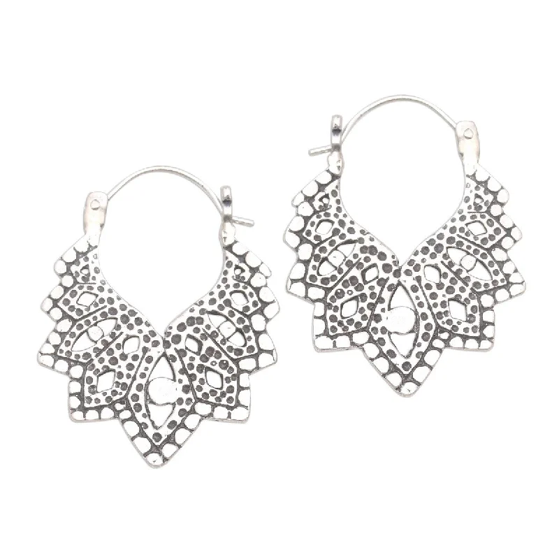 Drop Earrings with Filigree Work -NOVICA Beautiful Pattern, Sterling silver hoop earrings - 1.2*0.1