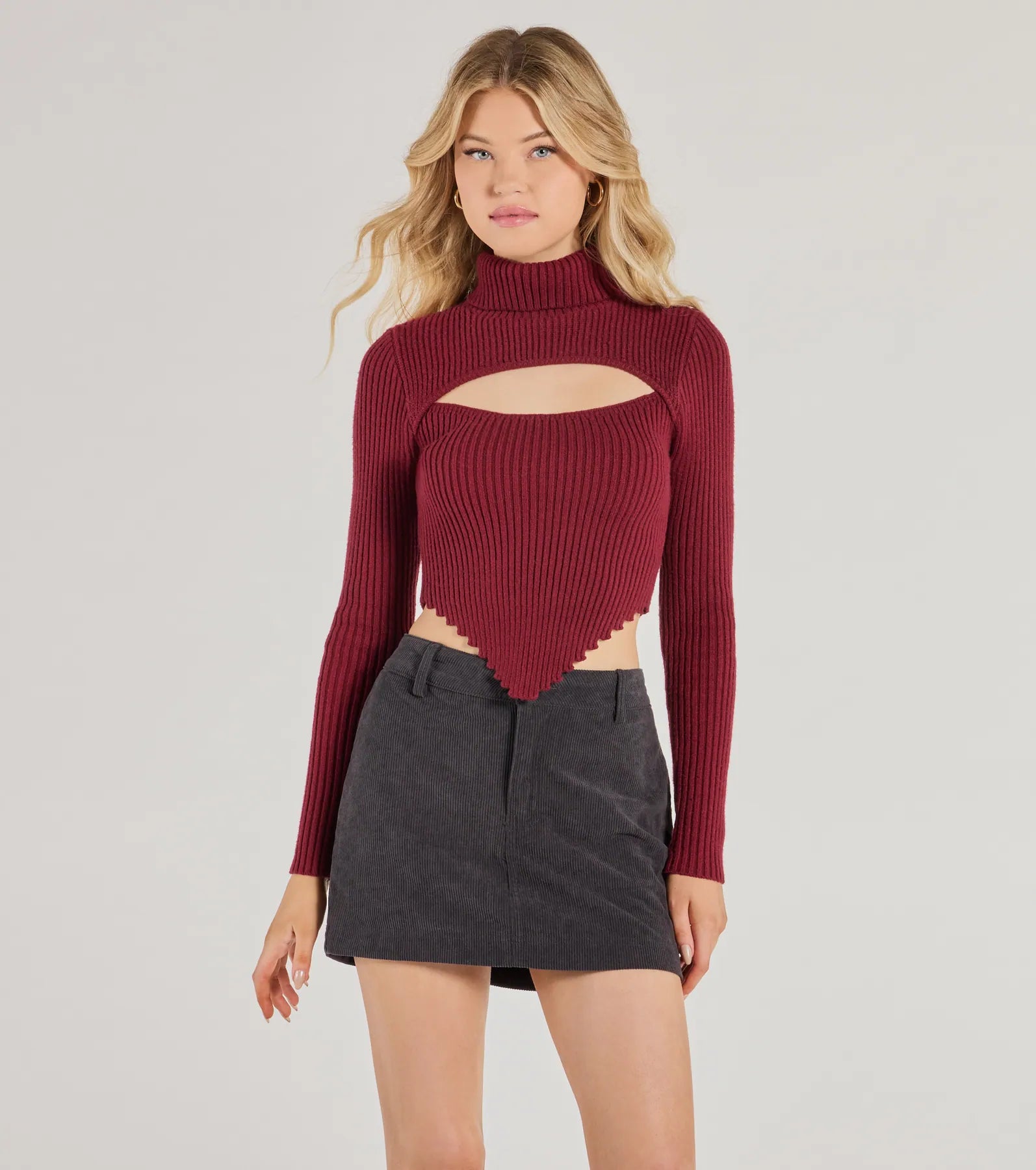 Short-sleeve tie-front crop top for women with adjustable front knot-Chic Muse Ribbed Knit Cutout Crop Top