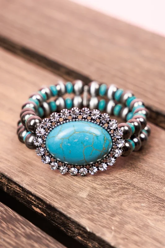 Bracelets with open cuff for easy wear -Turquoise Berkeley Silvertone Beaded Bracelet Set