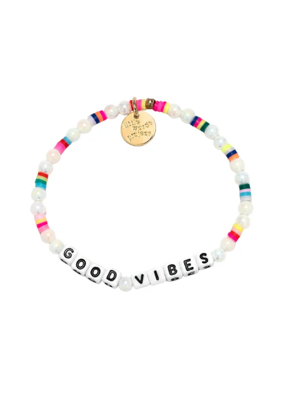 Bangles with rose quartz for soft pink -LITTLE WORDS BRACELET - GOOD VIBES