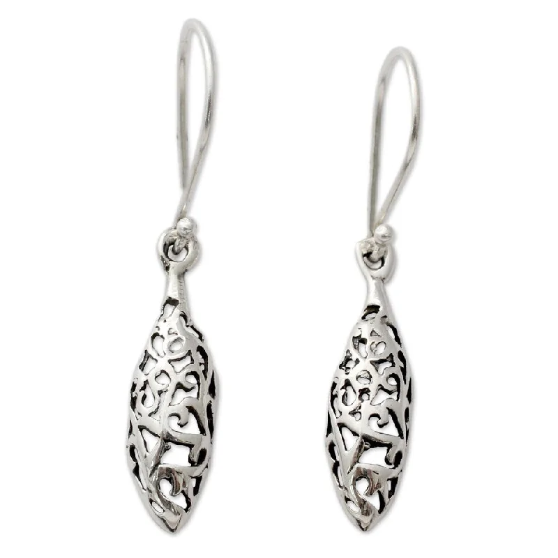 Crystal and Pearl Drop Earrings for Glamour -Handmade Sterling Silver 'Jali Dewdrop' Earrings (India)