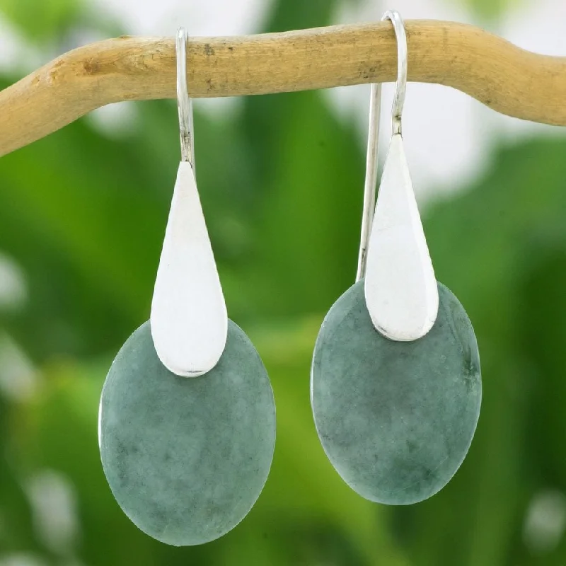 Drop Earrings for Office Wear -Sterling Silver 'Cool Maya Jungle' Jade Earrings