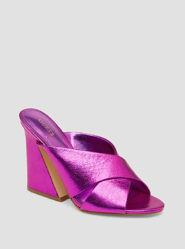 Stylish sandals for women with platform soles and trendy ankle straps-Purple Metallic Kiddy Heels