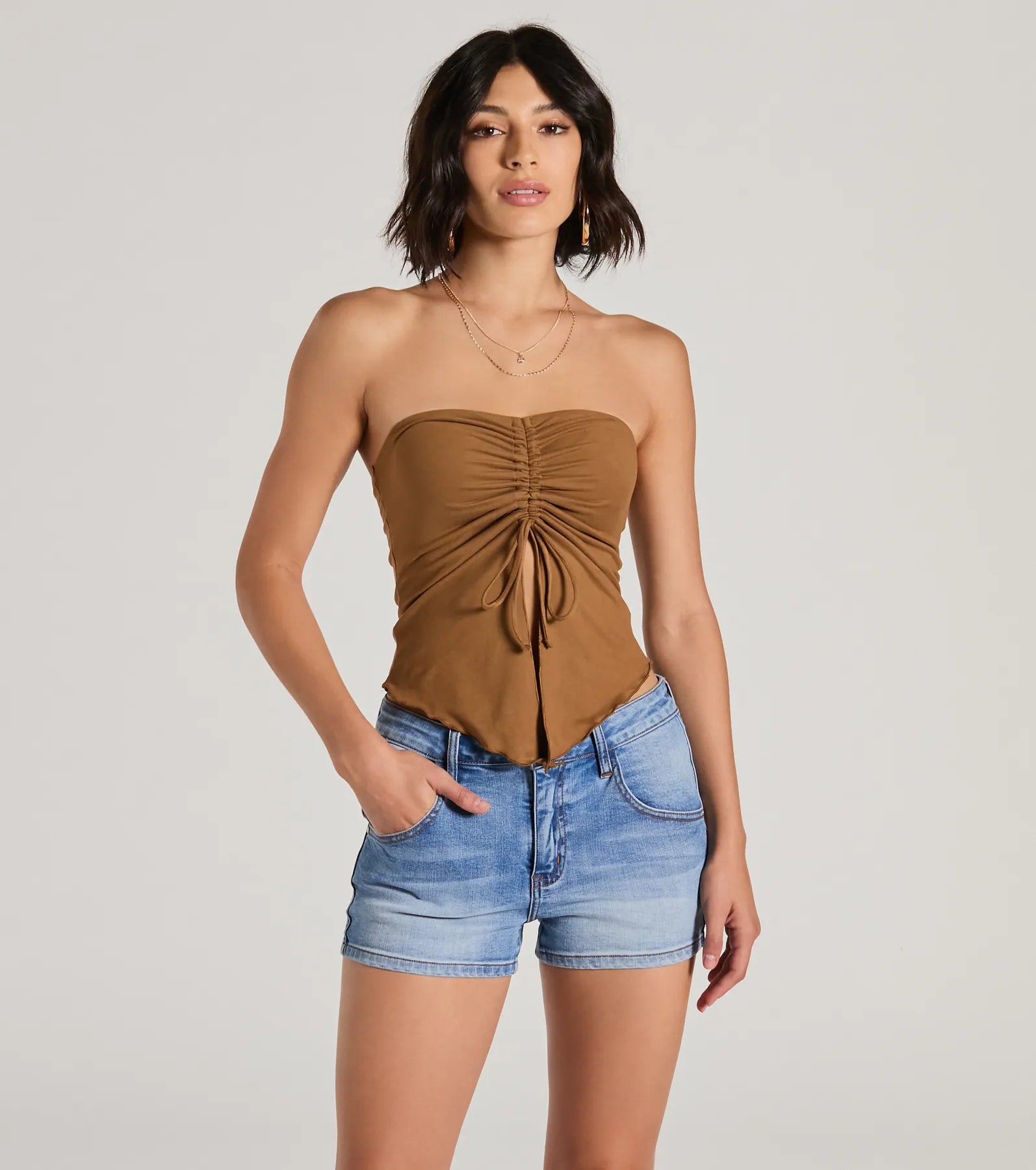 Lightweight crop top for women with airy fabric and breathable design-Hit The City Strapless Slit Crop Top