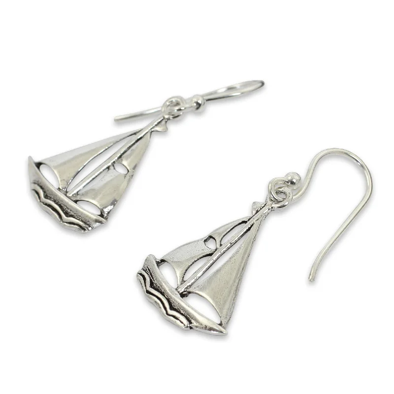 Long Drop Earrings for Dramatic -Sterling Silver Mariner Earrings (Thailand)