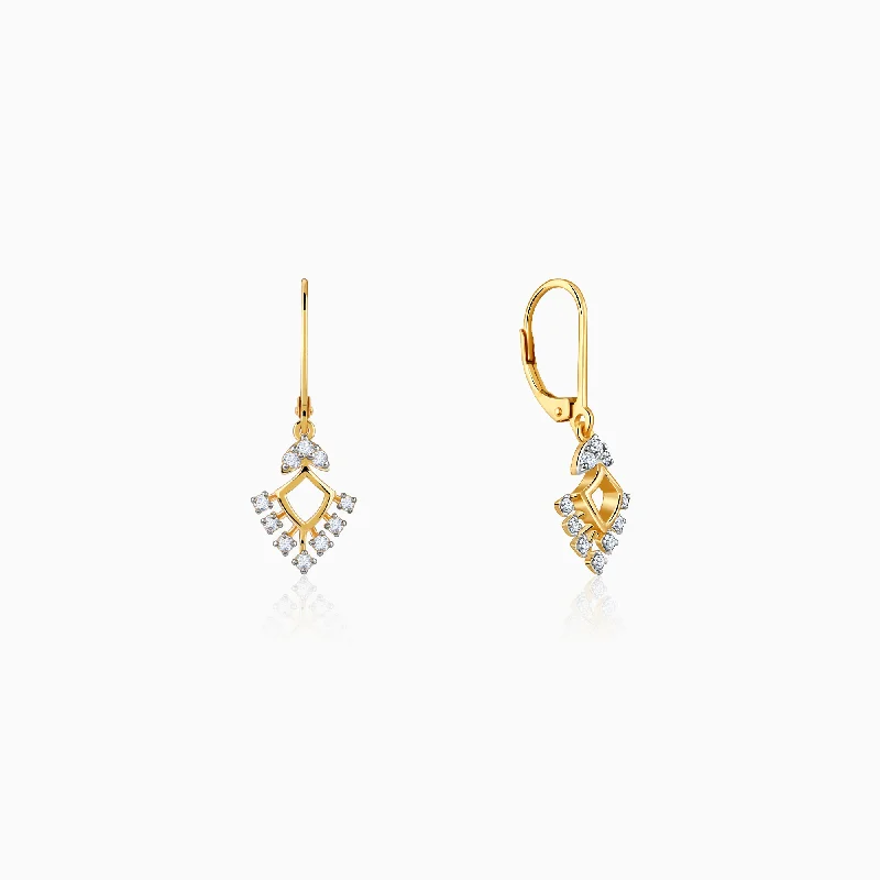 Square Drop Earrings for Modern -Gold Dancing Diamond Earrings