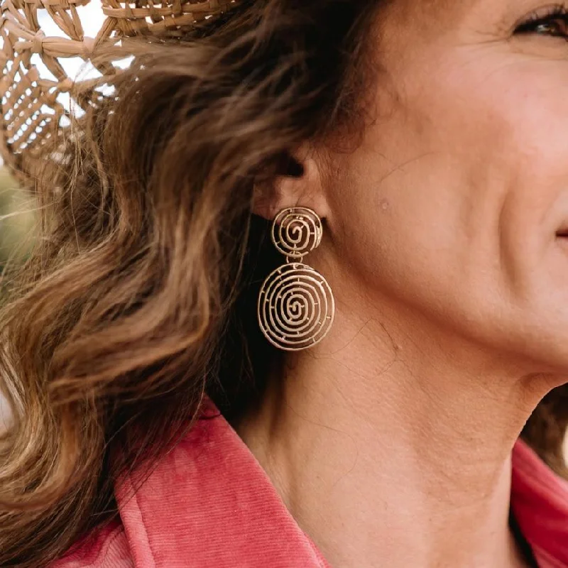 Short Drop Earrings for Subtle -In A Maze Gold Swirl Circular Earrings