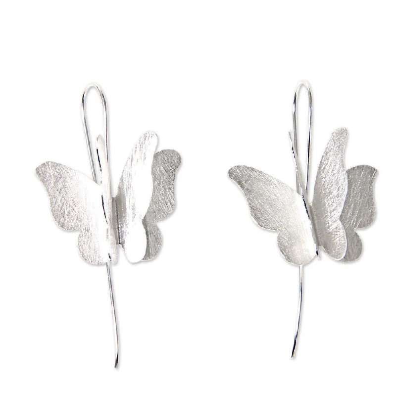 Drop Earrings for Concert Look -Sterling Silver Drop Earrings, 'Silver Butterfly' (Indonesia) - 1.5*1.2