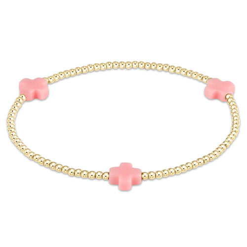 Bracelets with citrine stones for warm tones -signature cross gold pattern 2mm bead bracelet - pink by enewton