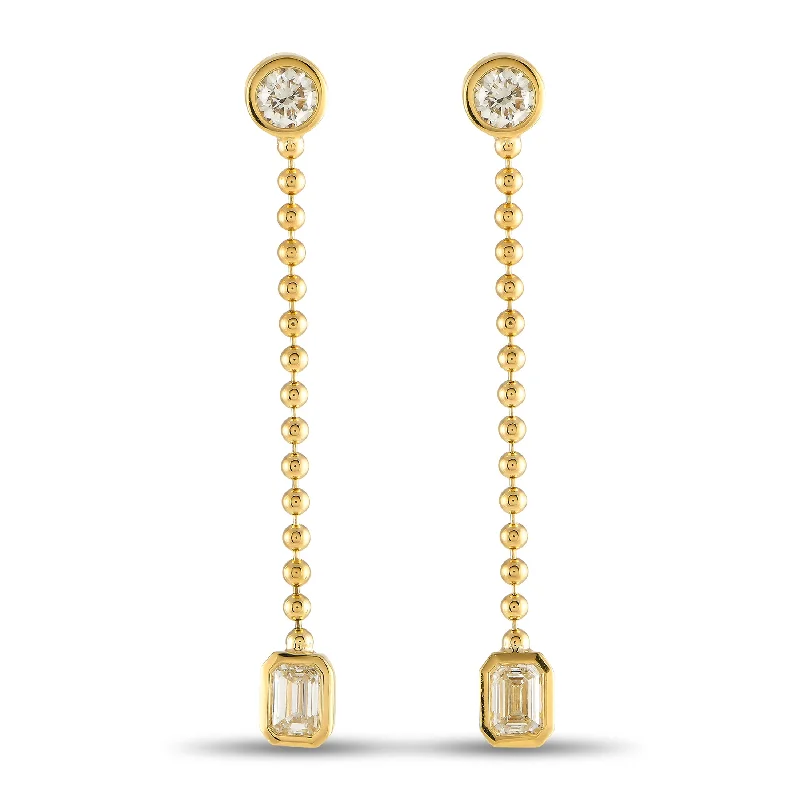 Drop Earrings with Chevron Designs -LB Exclusive 18K Yellow Gold 1.40ct Diamond Dangle Earrings AER-19572-Y