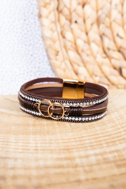 Rose gold bracelets with sleek minimalist designs -Viola Brown Infiniti Goldtone Multi-Strand Magnetic Bracelet