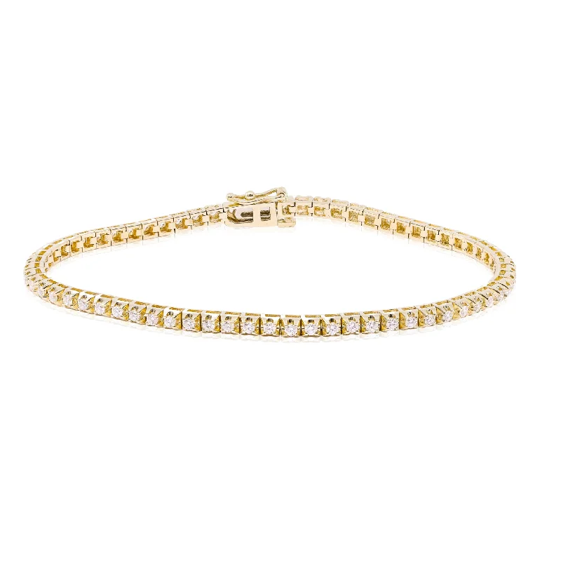 Bangles with rose-cut gems for vintage -14K YELLOW GOLD DIAMOND TENNIS BRACELET - 1.22CTW