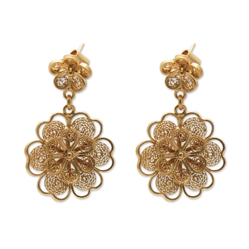 Adjustable Drop Earrings for Custom Fit -NOVICA Yellow Rose, Gold plated filigree flower earrings - 1.4*0.8