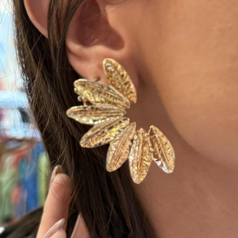 Drop Earrings for Concert Look -Caroline Textured Gold Wing Earrings