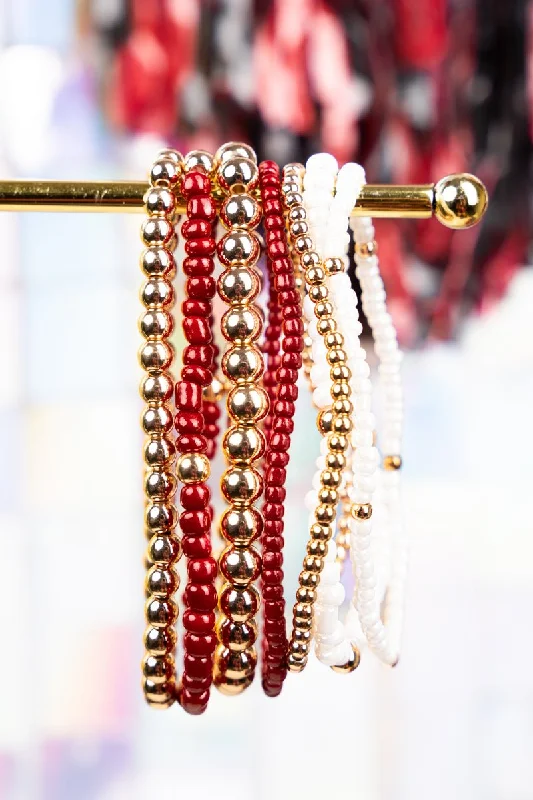 Vintage bangles with intricate filigree metalwork -Expect Victory Wine and White Beaded Bracelet Set