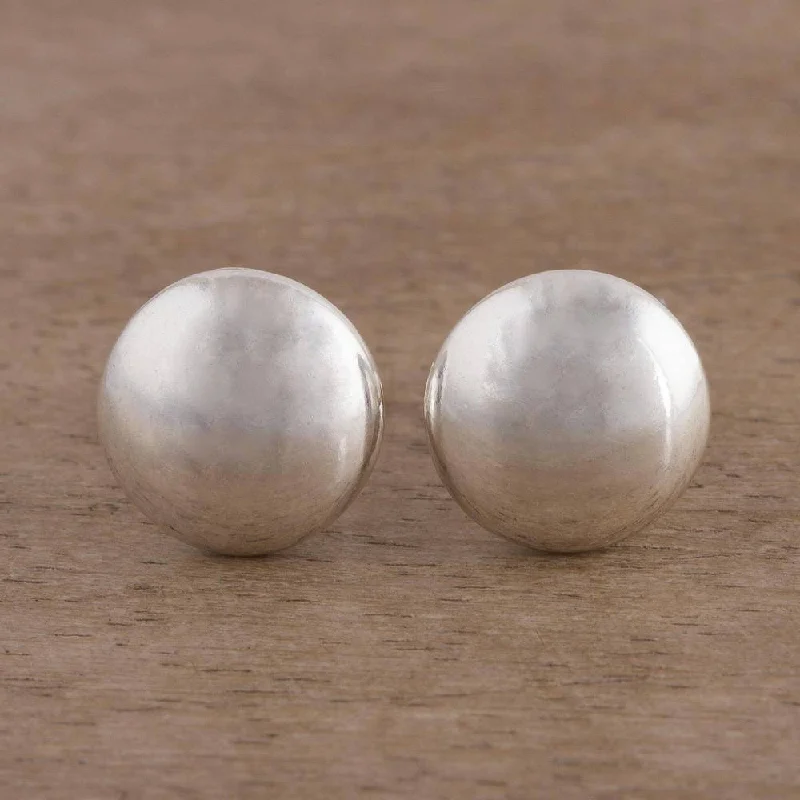 Drop Earrings for Casual Outfit -Handmade Silver 'Satin Circles' Earrings (Peru) - White