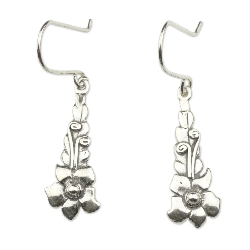 Drop Earrings with Wave Designs -Handmade Sterling Silver 'Baroque Blossom' Earrings (Mexico)