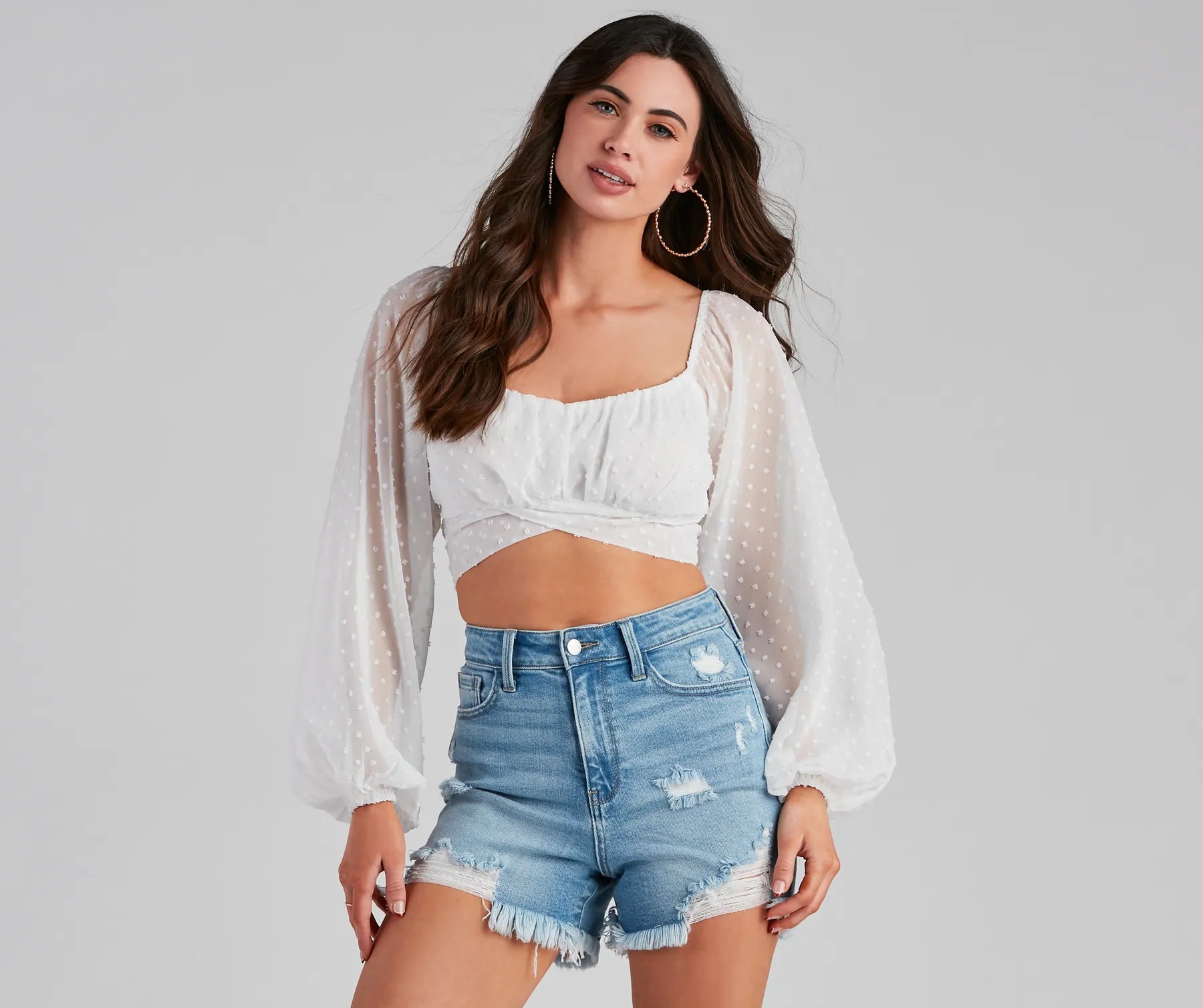 Cropped off-shoulder blouse for women with feminine details and elegant style-Breezy And Chic Sheer Crop Top