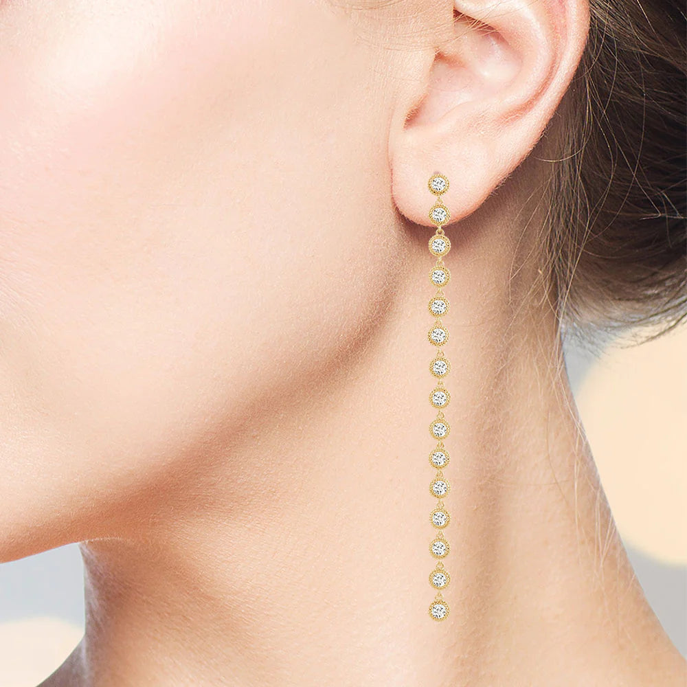 Drop Earrings for Yoga Session -Round Cut Linear Drop Earrings