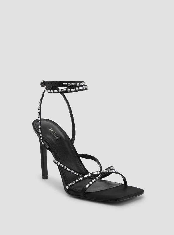 Trendy sandals for men with fabric straps and casual design for laid-back style-Black Sabia Embellished High Heels