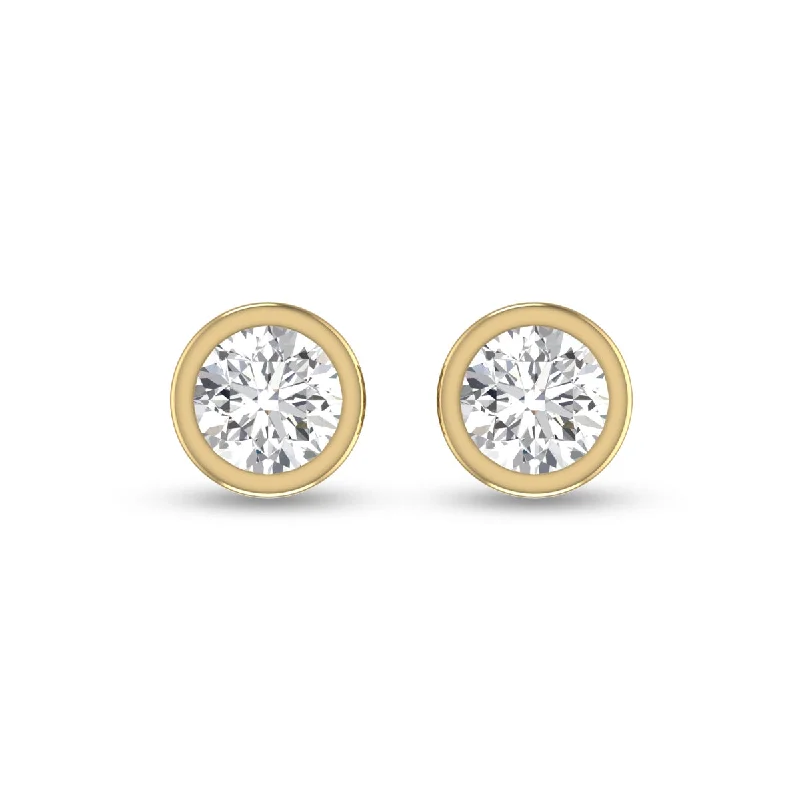 Drop Earrings for Anniversary -Lab Grown 1/2 Carat Round Bezel Set Solitaire Diamond Earrings In 14K Yellow Gold