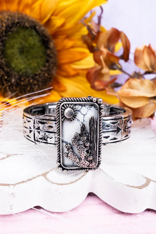 Bracelets with floral motifs for romantic touch -White Cactus Scene  Stretch Bracelet