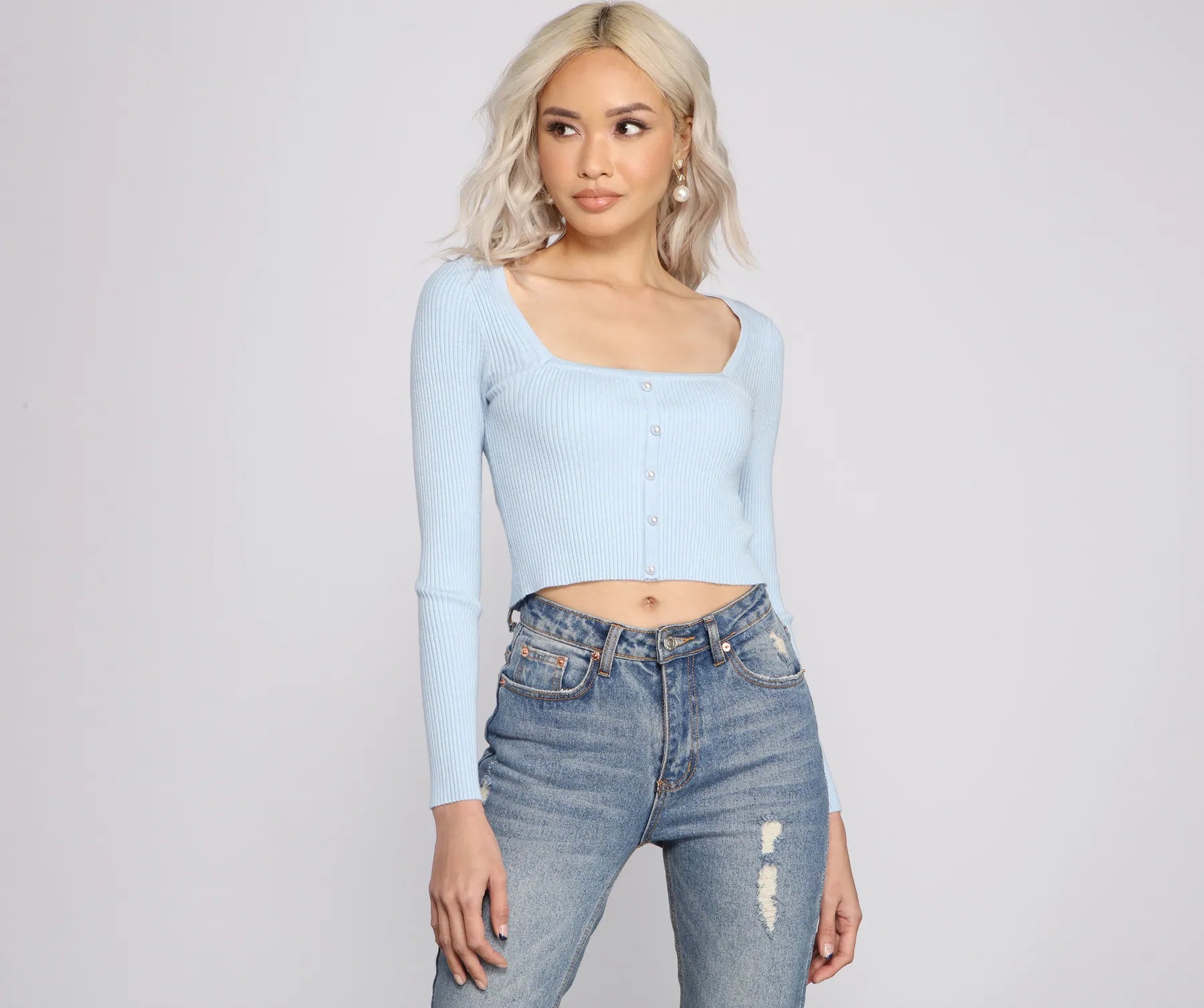 Mesh crop top for women with sheer material and edgy vibe-Trendy Girl Ribbed Knit Crop Top