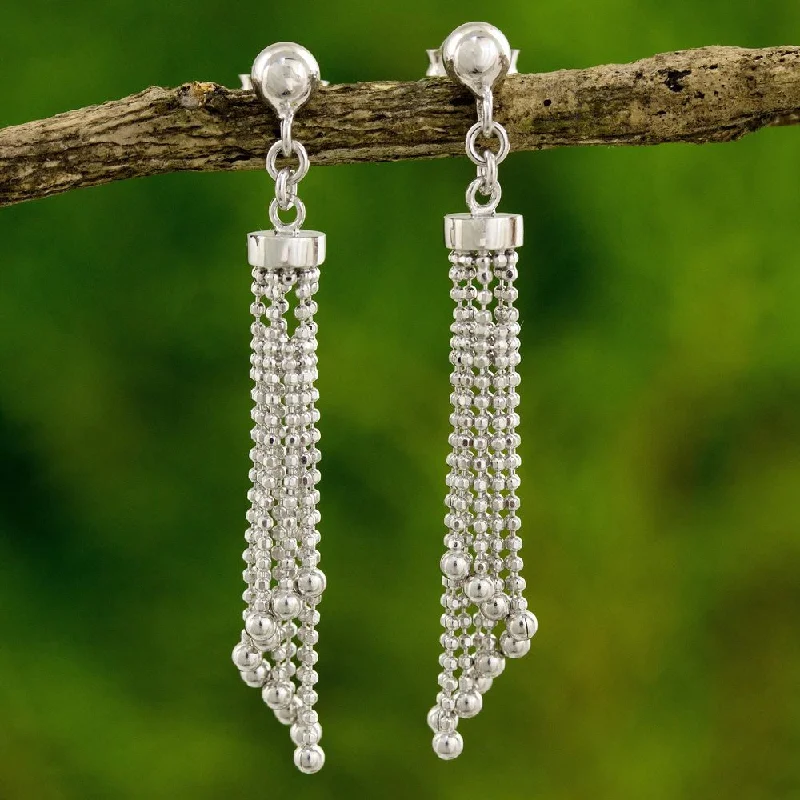 Leverback Drop Earrings for Comfort -Handmade Sterling Silver 'Disco Chimes' Earrings (Thailand) - 1.8L*0.2W