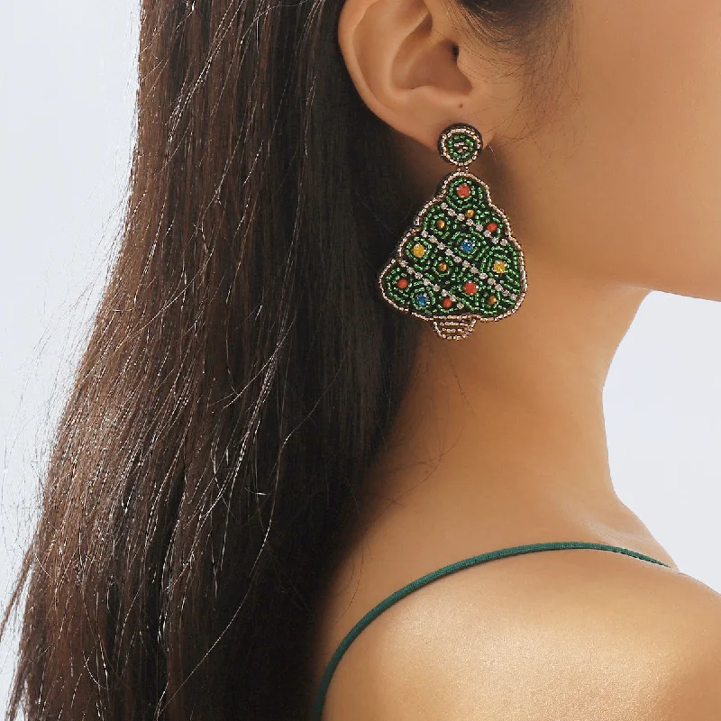 Drop Earrings with Vine Designs -Wholesale Christmas Tree Beads Diamond Crystal Earrings