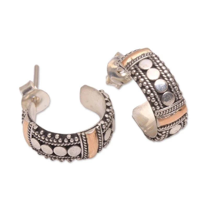 Drop Earrings for Gym Workout -NOVICA Dotted Paths, Gold accented sterling silver half-hoop earrings - 0.6*0.2