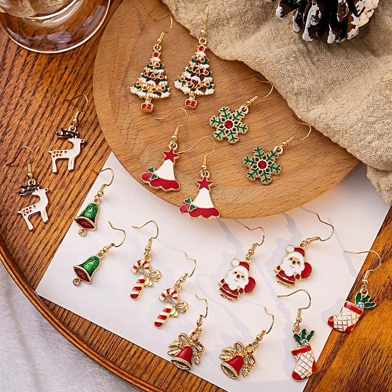 Drop Earrings for Evening Gown -Wholesale Christmas Santa Claus Snowflake Candy Cane Bell Elk Earrings